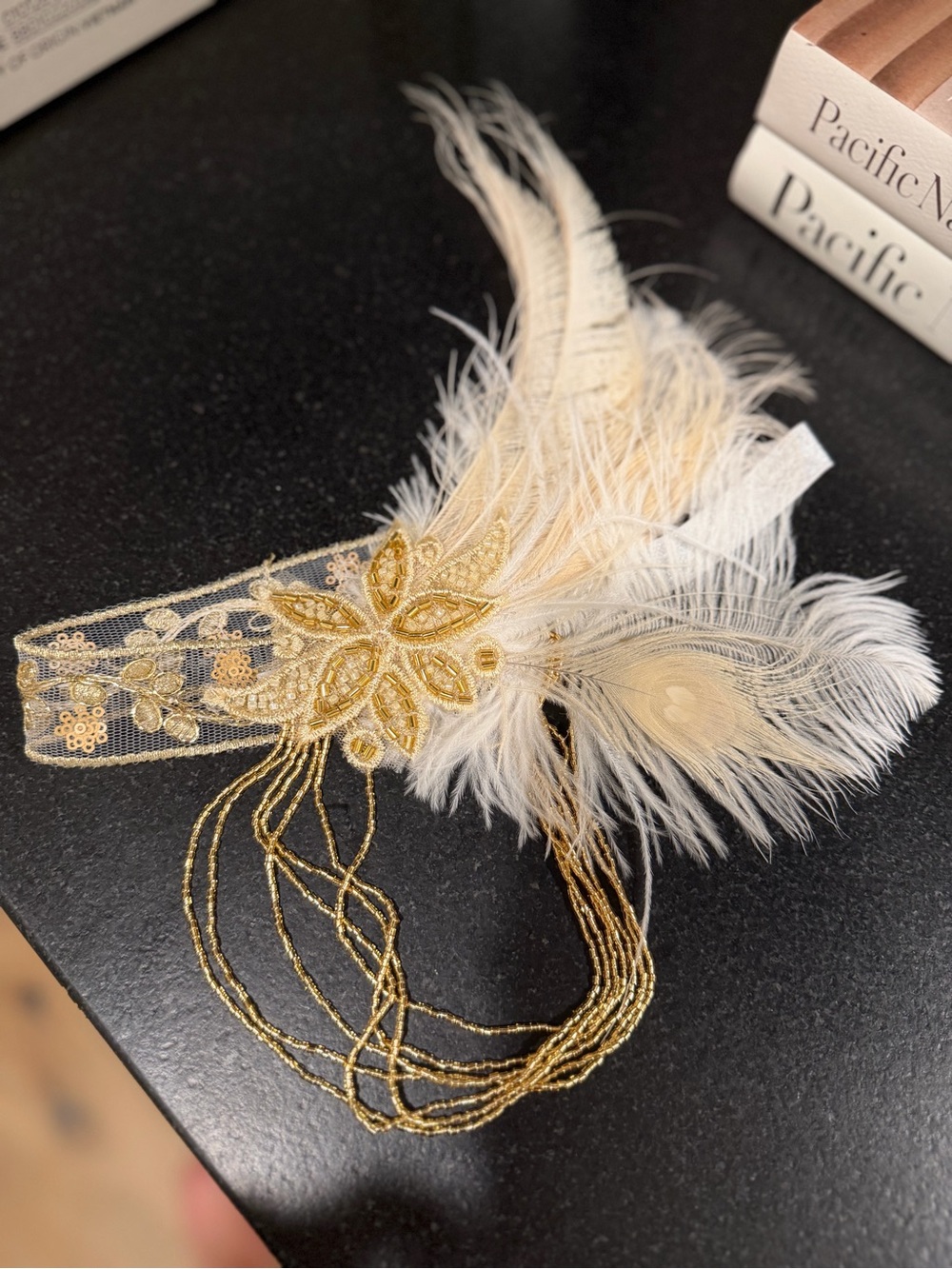 Peacock Feather Tassel Beaded Headband